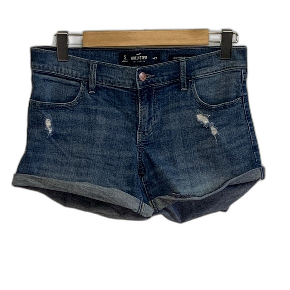 Hollister Medium Wash Distressed Ripped Low Rise Cuffed Midi Shorts Size 5/27 - Picture 2 of 14